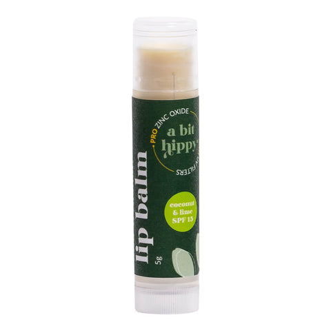 5g tube of A Bit hippy Lip Balm with SPF15 in coconut and lime.