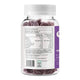 Left side of jar of 40 Chuu Nutrition Elderberry & Echinacea Gummies. Made with a high concentration of elderberry, powerful active ingredients like ginger and echinacea, and only the highest quality natural sweeteners and flavours. They taste just like juicy dark berries. Vegan and gluten free. Showing nutrition information and ingredients. Packaged in a clear jar with a purple label.