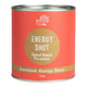 Front of 150g tin of Eden Healthfoods Energy Shot, a pre-workout supplement that uses certified organic and wildcrafted whole herbs to naturally stimulate your mind and body. It is 100% natural and contains no added sugar, artificial sweeteners, flavours, colours, or preservatives. Packaged in a red container with a simple label design.