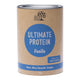 Front view of Eden Healthfoods Ultimate Protein - Vanilla 1kg tin, showcasing a high-protein (80%), alkalising supplement made using a traditional bio-fermentation process.