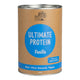 Front view of Eden Healthfoods Ultimate Protein - Vanilla 400g tin, showcasing a high-protein (80%), alkalising supplement made using a traditional bio-fermentation process.