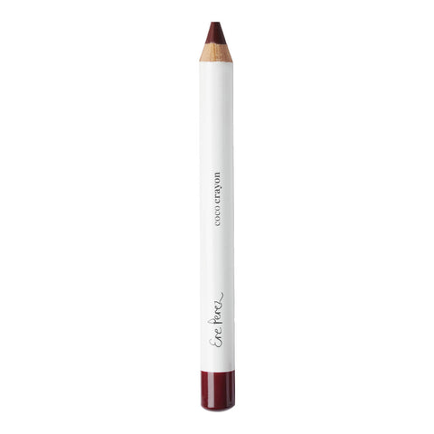 Wooden lipstick crayon in the shade 'Rebel', a deep raspberry colour.