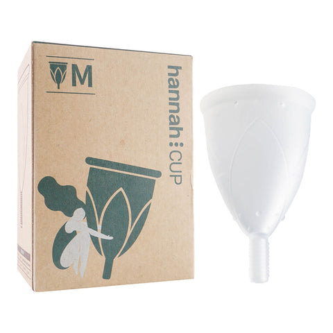 hannahCUP Menstrual Cup in medium size, suitable for people with a mid-high cervix and moderate to heavy flow. Made from 100% medical-grade silicone, this cup is non-toxic, BPA-free, and SGS medical device tested.