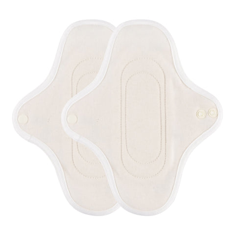 Inside view of a hannahPAD reusable small pad made from certified organic cotton, featuring double snap fasteners and silicone grips to prevent slippage.