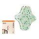 Box of 2 hannahPAD reusable small pads made from certified organic cotton, featuring double snap fasteners and silicone grips to prevent slippage, next to 2 small pads with a koala pattern.