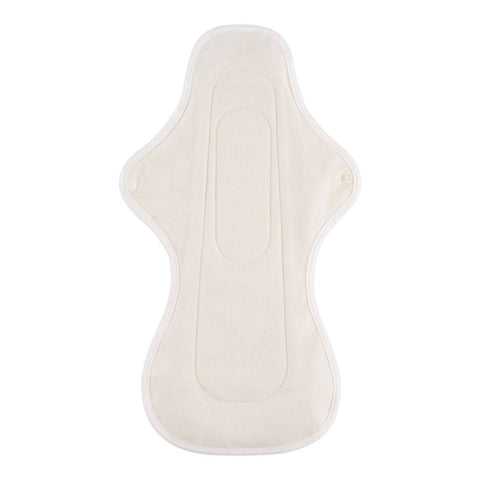 Inside view of a hannahPAD reusable ultra pad made from certified organic cotton, featuring a single snap fastener.