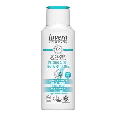 Front view of a 200ml bottle of Lavera Basis Sensitiv Conditioner - Moisture & Care.