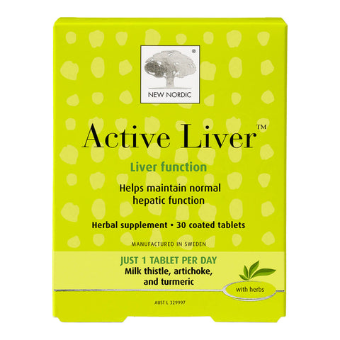 30 New Nordic Active Liver tablets, a herbal supplement with milk thistle, artichoke, and turmeric that helps maintain normal hepatic function.