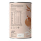 Left side view of 450g container of Nutra Organics Thriving Family Protein in Double Choc flavour, a plant-based protein and wholefood multivitamin blend with 17 minerals suitable for the whole family. Left side shows the ingredients and nutrition information. Packaged in a tin with a light brown label.