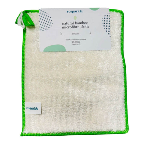 Resparkle Bamboo Micro Fibre Cloth made of natural bamboo. Cream coloured cloth with a green border.