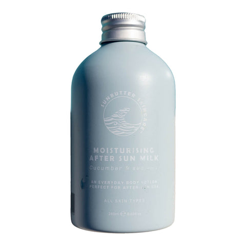 Bottle of moisturising after sun lotion with cucumber and sea kelp.