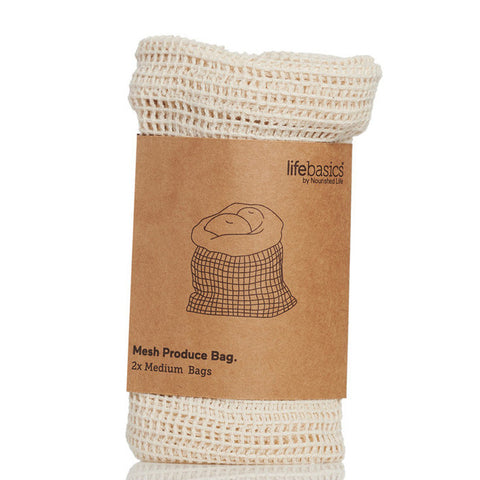 Life Basics by Nourished Life Unbleached Cotton Mesh Produce Bag Medium x 2 pack