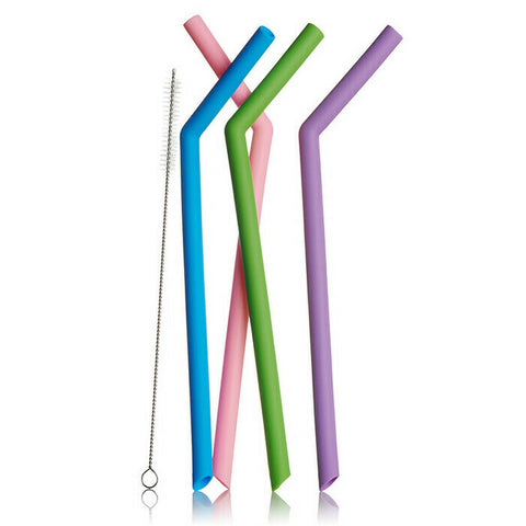 Life Basics by Nourished Life Wide Silicone Straws 4 Straws + Brush