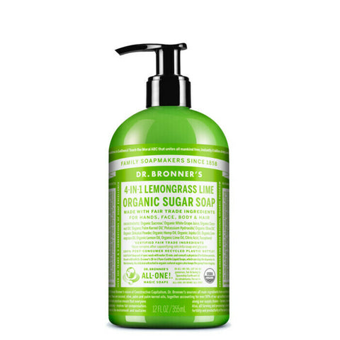 Dr Bronner's 4-In-1 Organic Sugar Soap - Lemongrass Lime 355ml Pump