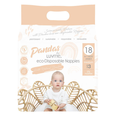 Pandas by Luvme ECO Disposable Nappies Medium (6-11kgs) 18Pk