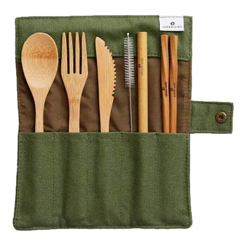 Green + Kind Bamboo Cutlery Roll-Up Set - Olive 1 Set