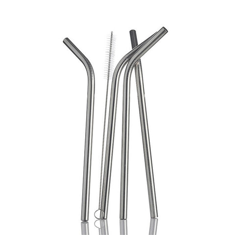 Life Basics by Nourished Life Stainless Steel Straws 4 Pack Plus Cleaning Brush