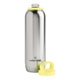 1L waterdrop All-Purpose Steel Bottle, a double walled, vacuum insulated, stainless steel water bottle with a stainless steel body and a neon yellow lid. The lid is screwed off the bottle.